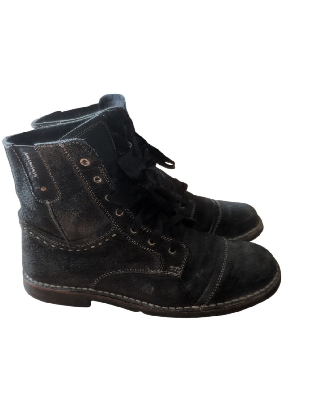 Josef Seibel Black Leather Combat Boots Size 41 Lace Up Comfort Ankle Boots
